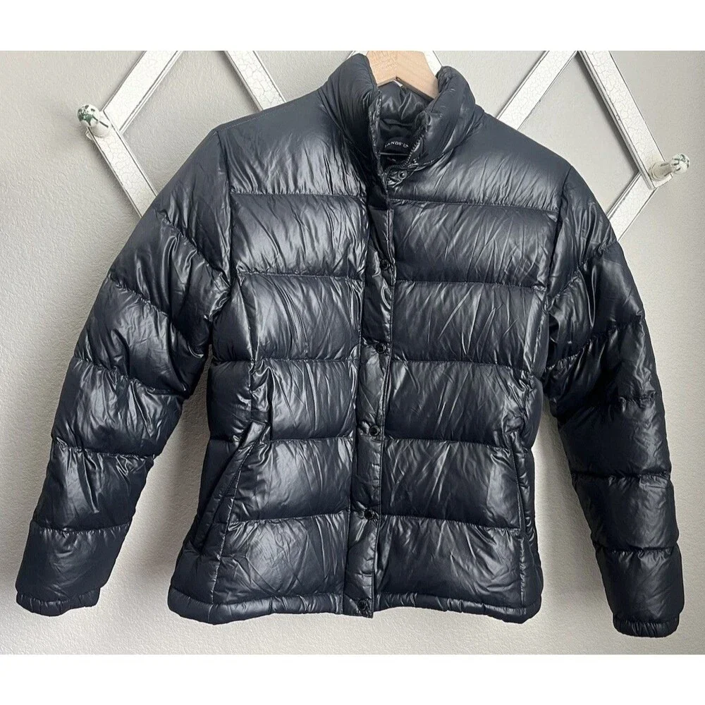 Lands' End Women's M 10/12 Down Puffer Jacket - Black - Picture 1 of 7